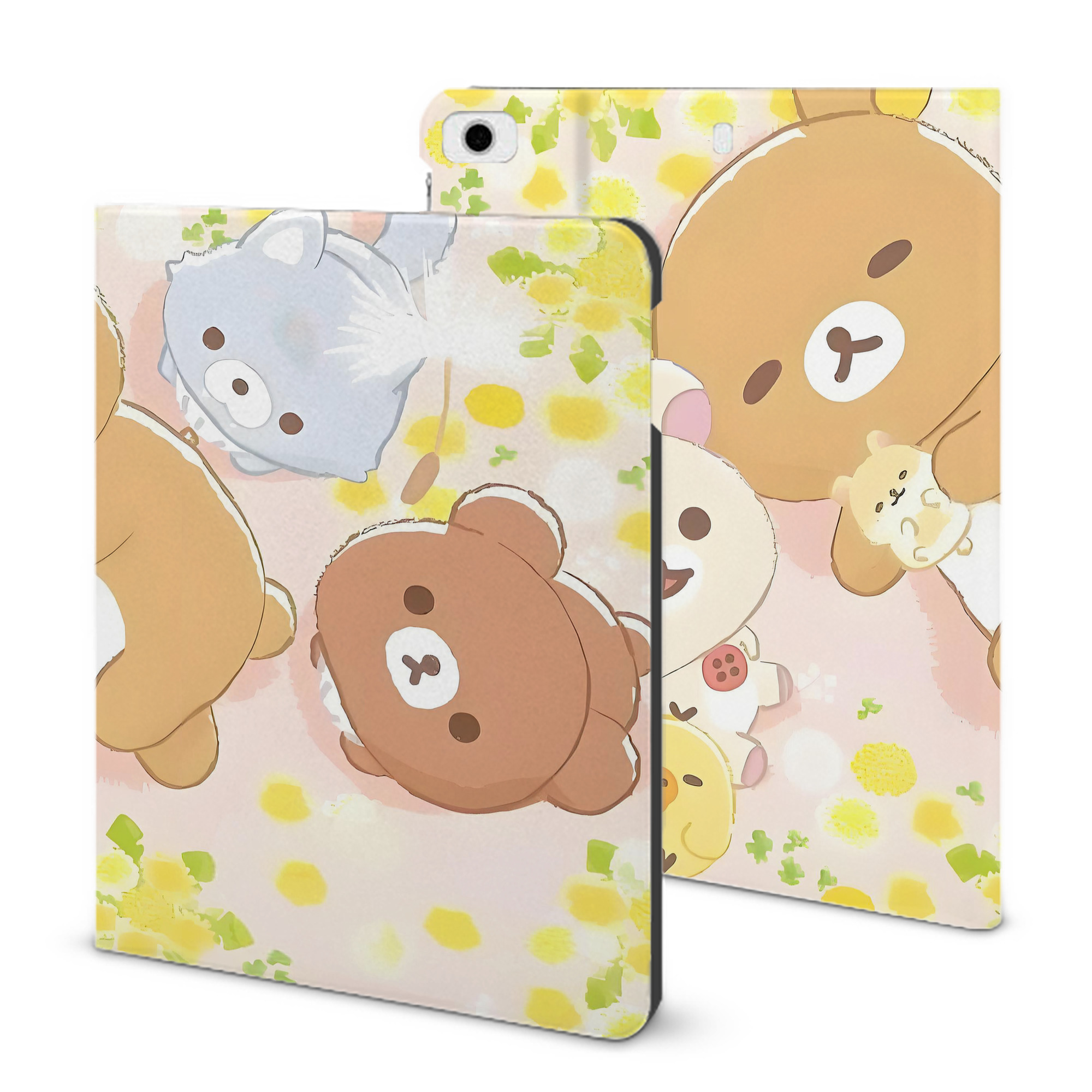 （画像用） リラックマ リラックマ キイロイトリ Rilakkuma Korilakkuma Kiiroitori IPad ケース ブック型 PUレザー TPU 耐衝撃 軽量 薄型 ペン収納なし 全面保護 IPad 各モデル対応